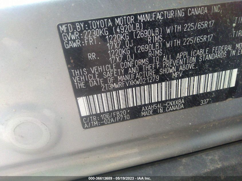 2019 TOYOTA RAV4 HYBRID LE - 2T3MWRFVXKW021279