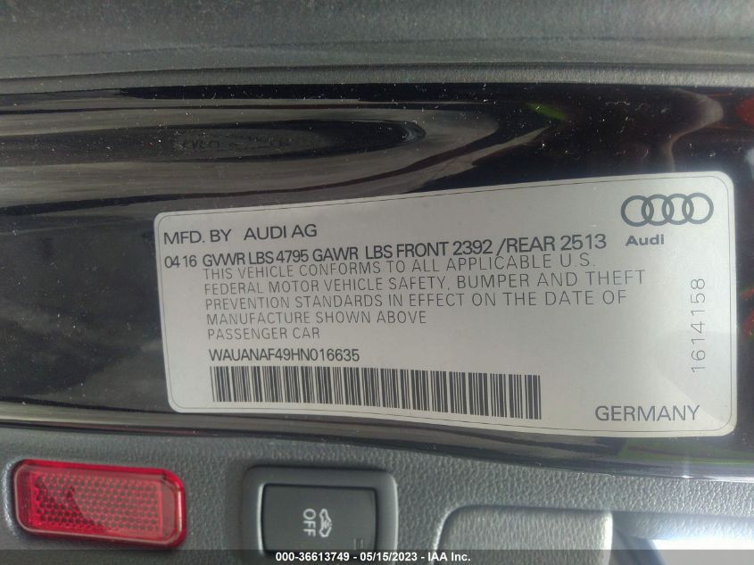 2017 AUDI A4 PREMIUM - WAUANAF49HN016635