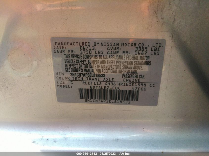 2014 NISSAN VERSA SV - 3N1CN7AP3EL818533