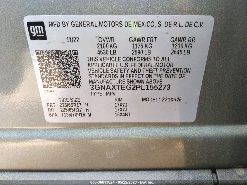 2023 CHEVROLET EQUINOX LT - 3GNAXTEG2PL155273