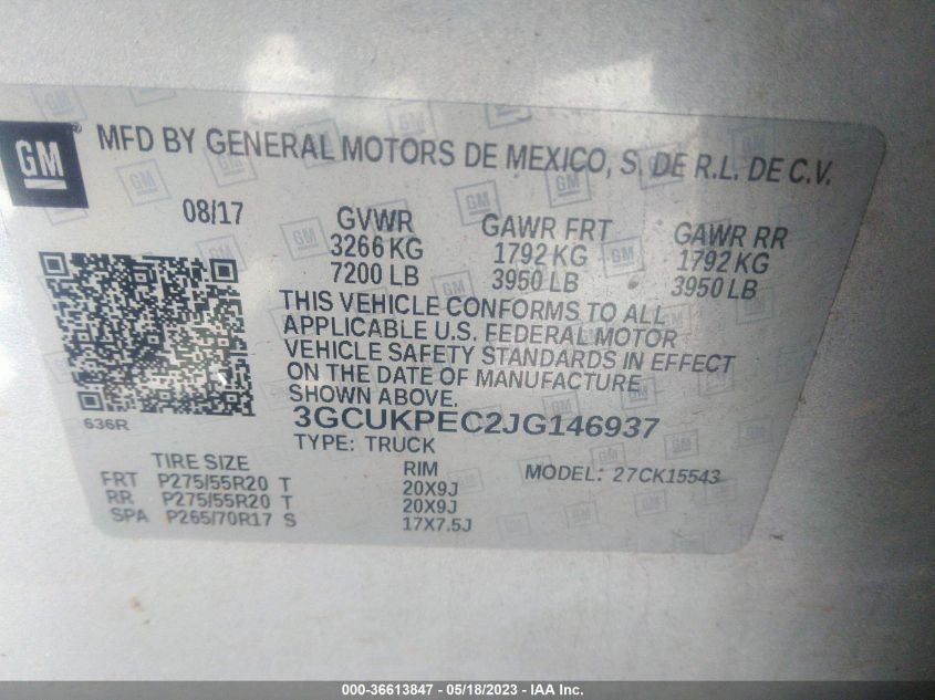 2018 CHEVROLET SILVERADO 1500 CUSTOM - 3GCUKPEC2JG146937