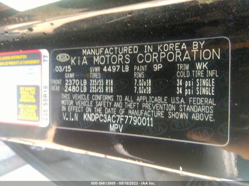 2015 KIA SPORTAGE EX - KNDPC3AC7F7790011