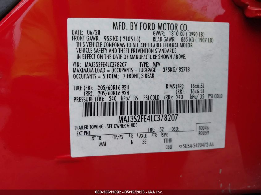 2020 FORD ECOSPORT S - MAJ3S2FE4LC378207