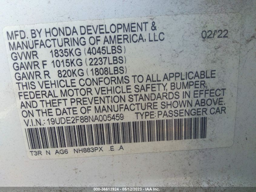 2022 ACURA ILX PACKAGE - 19UDE2F88NA005459