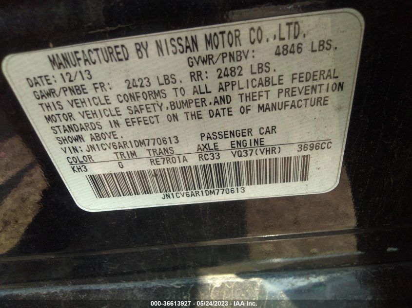 2013 INFINITI G37 SEDAN X JN1CV6AR1DM770613