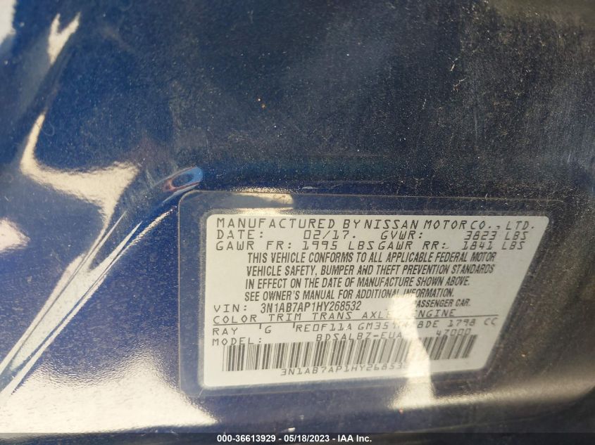 2017 NISSAN SENTRA S - 3N1AB7AP1HY268532