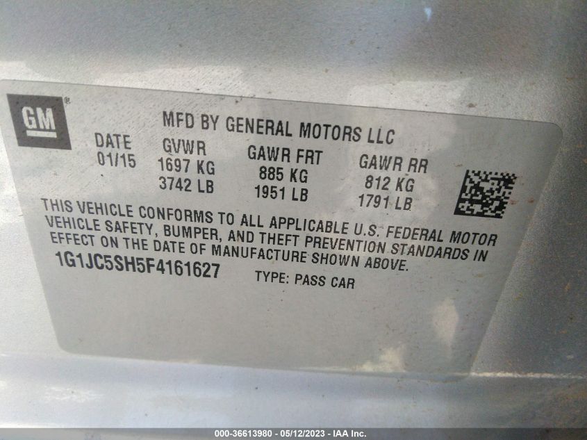 2015 CHEVROLET SONIC LT - 1G1JC5SH5F4161627