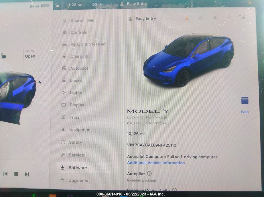 2022 TESLA MODEL Y LONG RANGE - 7SAYGAEE9NF425110