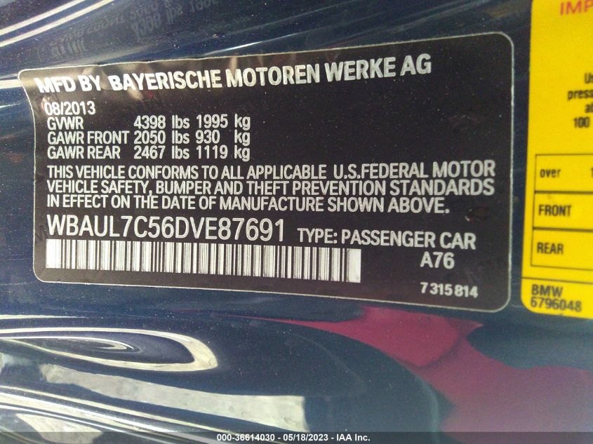 2013 BMW 1 SERIES 128I WBAUL7C56DVE87691