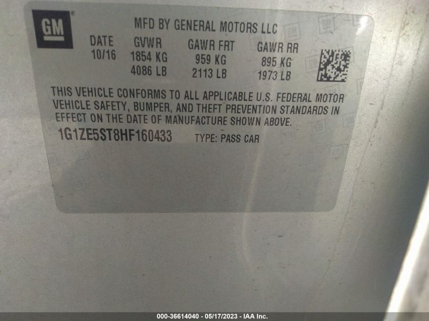 2017 CHEVROLET MALIBU LT - 1G1ZE5ST8HF160433