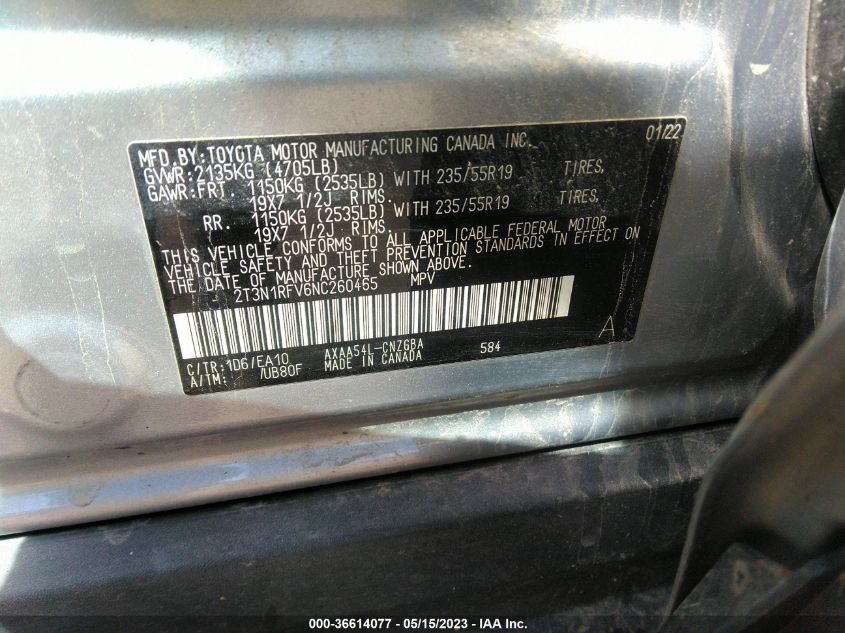 2022 TOYOTA RAV4 LIMITED - 2T3N1RFV6NC260465