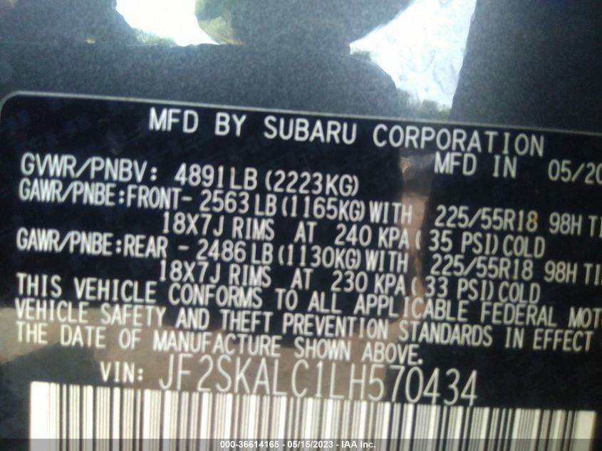 2020 SUBARU FORESTER SPORT - JF2SKALC1LH570434