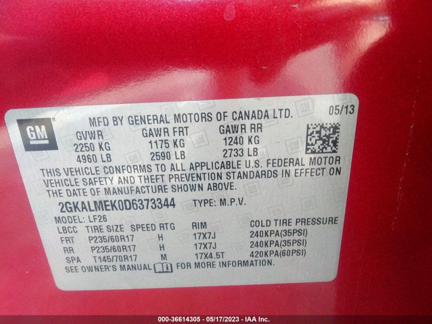 2013 GMC TERRAIN SLE - 2GKALMEK0D6373344