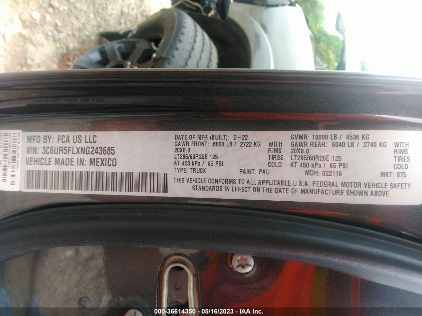 2022 RAM 2500 LARAMIE - 3C6UR5FLXNG243685