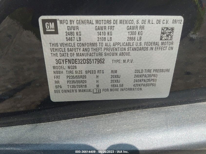 2013 CADILLAC SRX PERFORMANCE COLLECTION - 3GYFNDE32DS517962