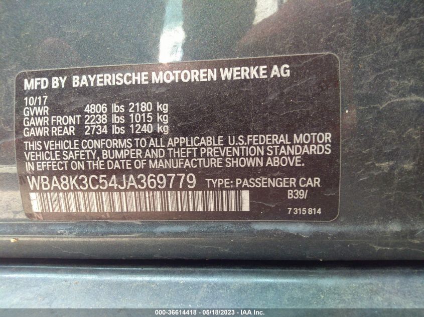 2018 BMW 3 SERIES 330I XDRIVE - WBA8K3C54JA369779