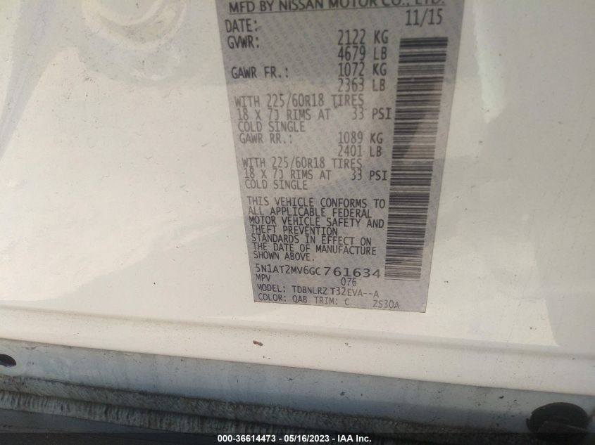 2016 NISSAN ROGUE SL - 5N1AT2MV6GC761634