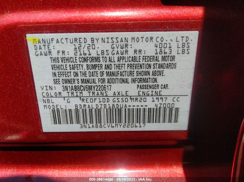 2021 NISSAN SENTRA SV - 3N1AB8CV6MY220617