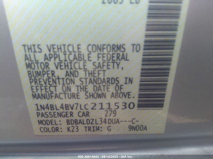 2020 NISSAN ALTIMA 2.5 S - 1N4BL4BV7LC211530