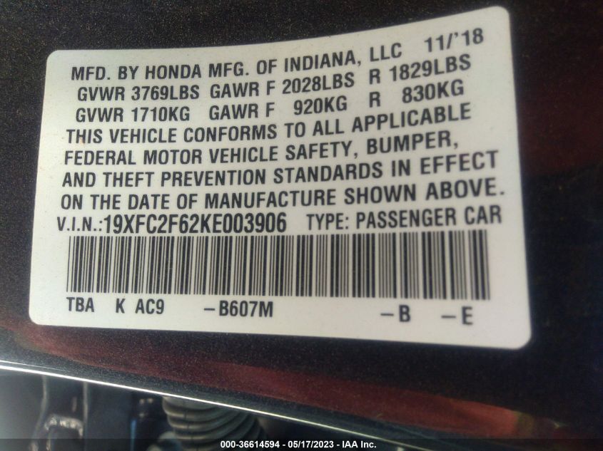 2019 HONDA CIVIC SEDAN LX - 19XFC2F62KE003906