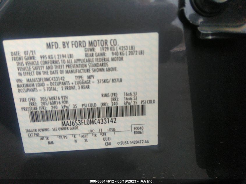 2021 FORD ECOSPORT S - MAJ6S3FL0MC433142
