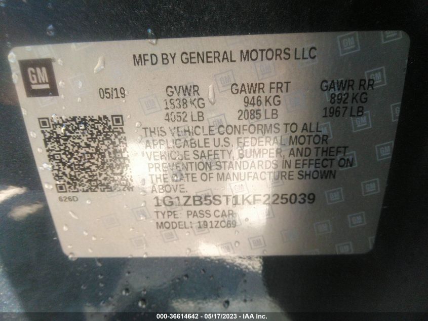2019 CHEVROLET MALIBU LS - 1G1ZB5ST1KF225039