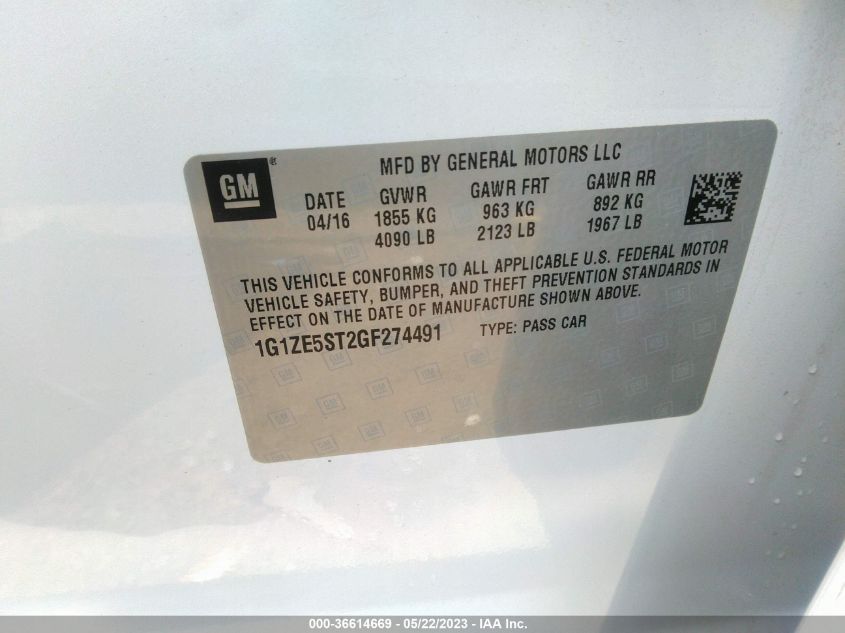 2016 CHEVROLET MALIBU LT - 1G1ZE5ST2GF274491