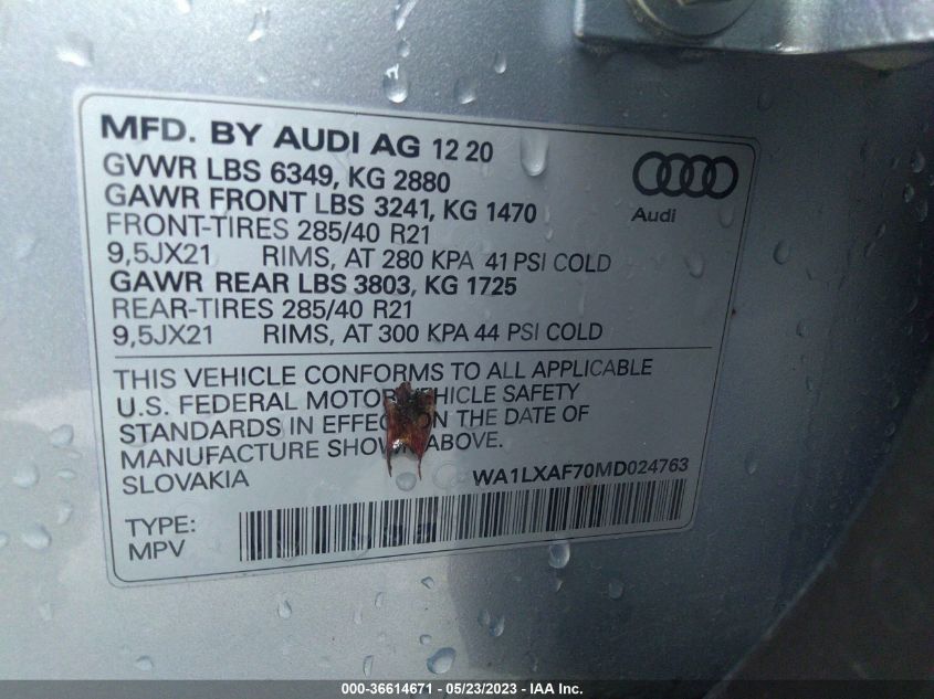 2021 AUDI Q7 PREMIUM PLUS - WA1LXAF70MD024763