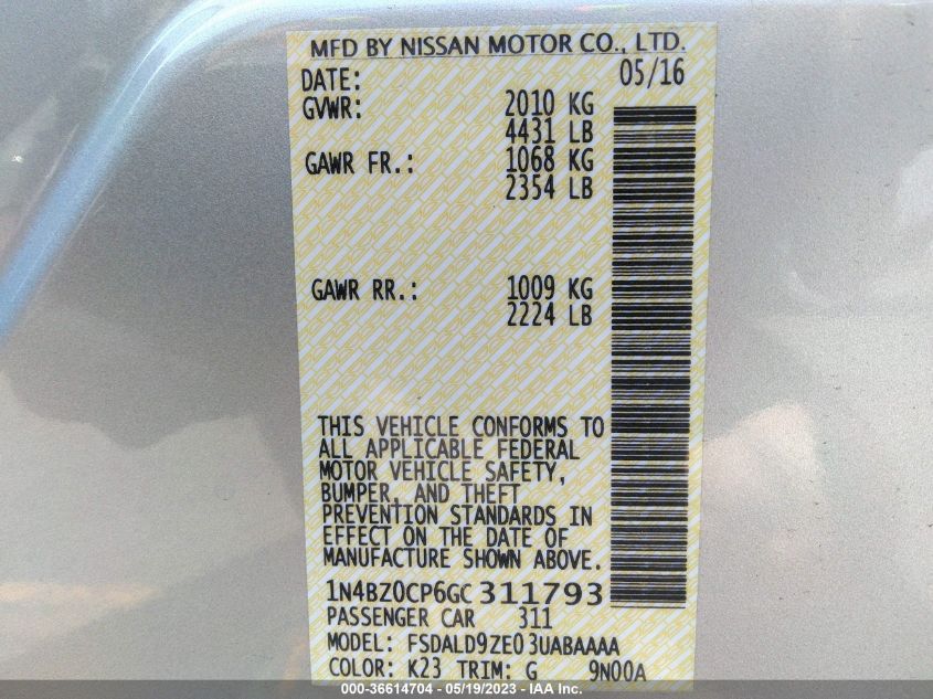 2016 NISSAN LEAF SV - 1N4BZ0CP6GC311793