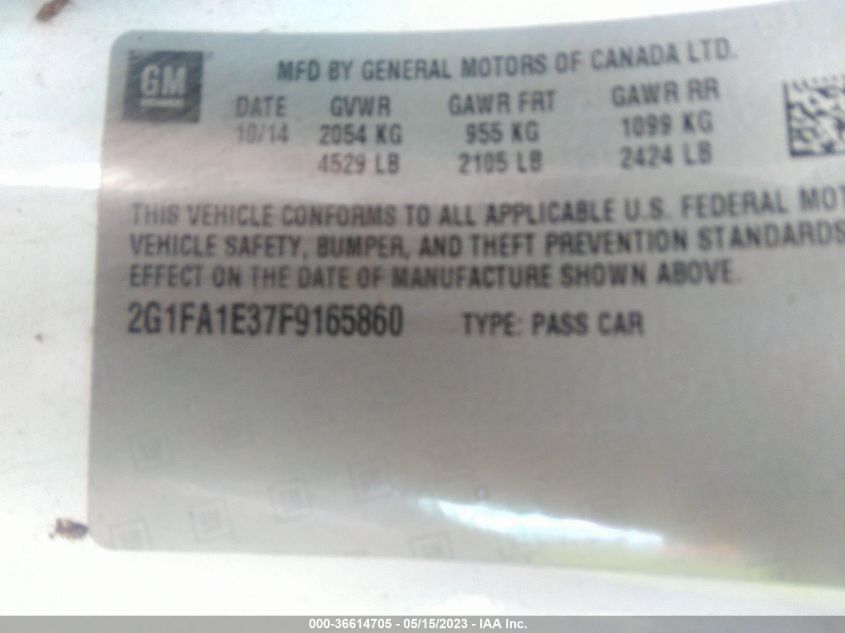 2015 CHEVROLET CAMARO LS - 2G1FA1E37F9165860