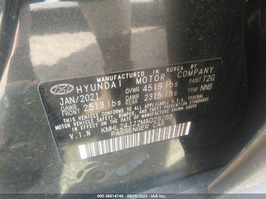 2021 HYUNDAI SONATA HYBRID BLUE - KMHL24JJ2MA029288
