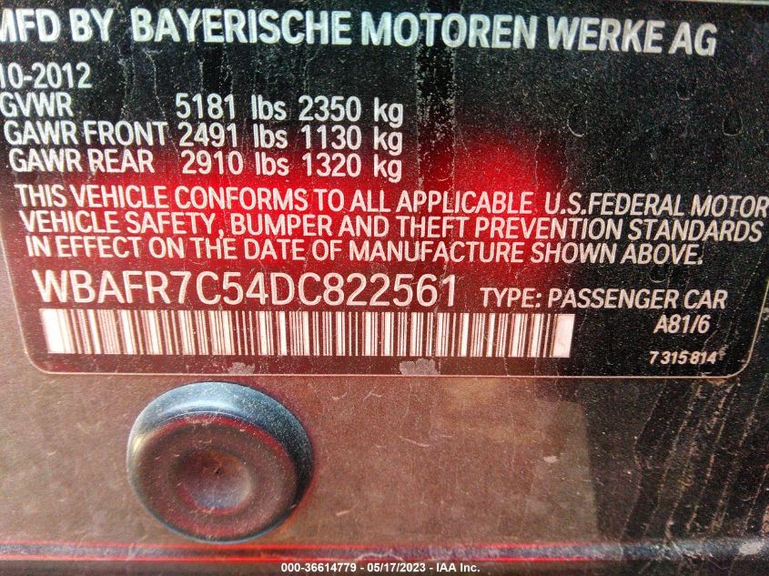 2013 BMW 5 SERIES 535I - WBAFR7C54DC822561