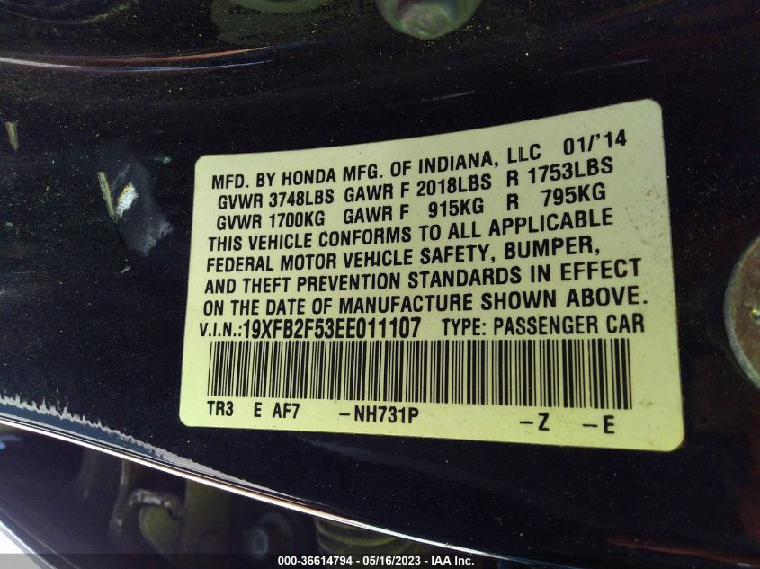 2014 HONDA CIVIC SEDAN LX - 19XFB2F53EE011107