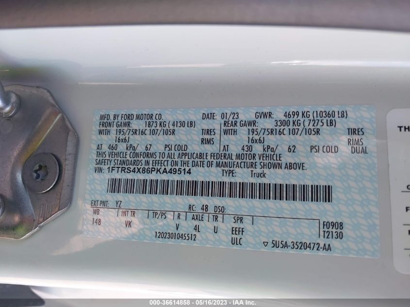2023 FORD TRANSIT CARGO VAN - 1FTRS4X86PKA49514