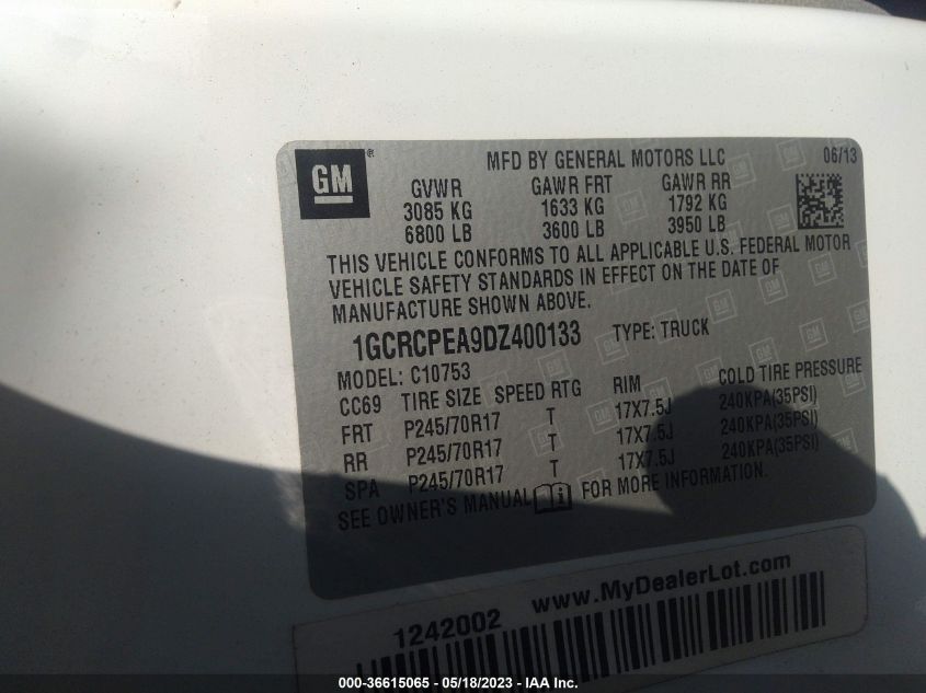 2013 CHEVROLET SILVERADO 1500 WORK TRUCK - 1GCRCPEA9DZ400133