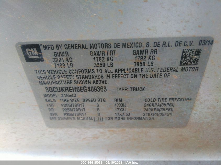 2014 CHEVROLET SILVERADO 1500 LT - 3GCUKREH6EG409363