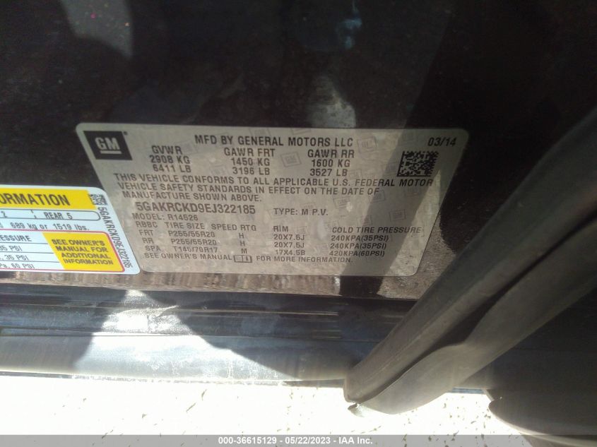2014 BUICK ENCLAVE PREMIUM - 5GAKRCKD9EJ322185