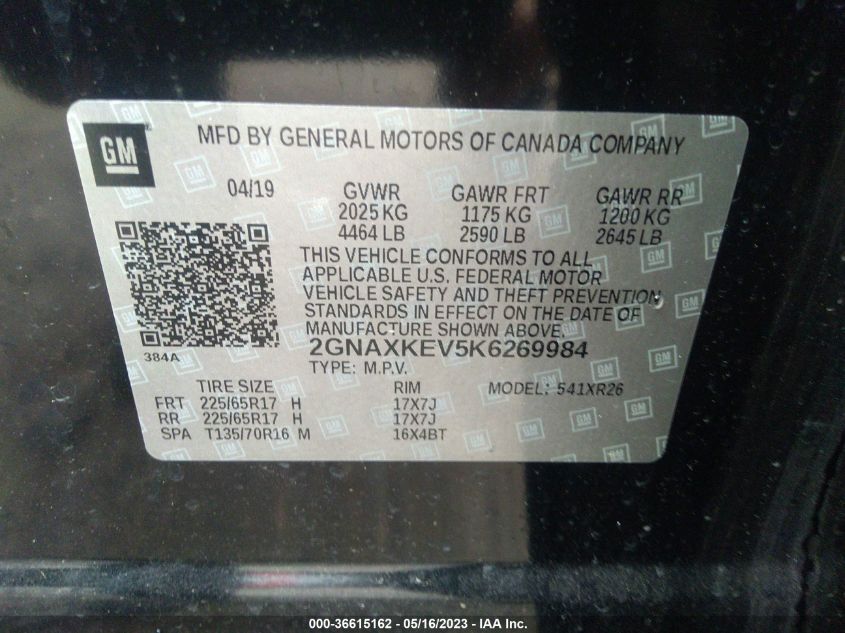 2019 CHEVROLET EQUINOX LT - 2GNAXKEV5K6269984