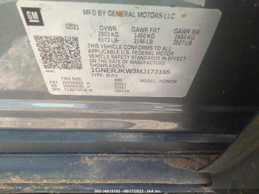 2021 CHEVROLET TRAVERSE RS - 1GNERJKW3MJ173165
