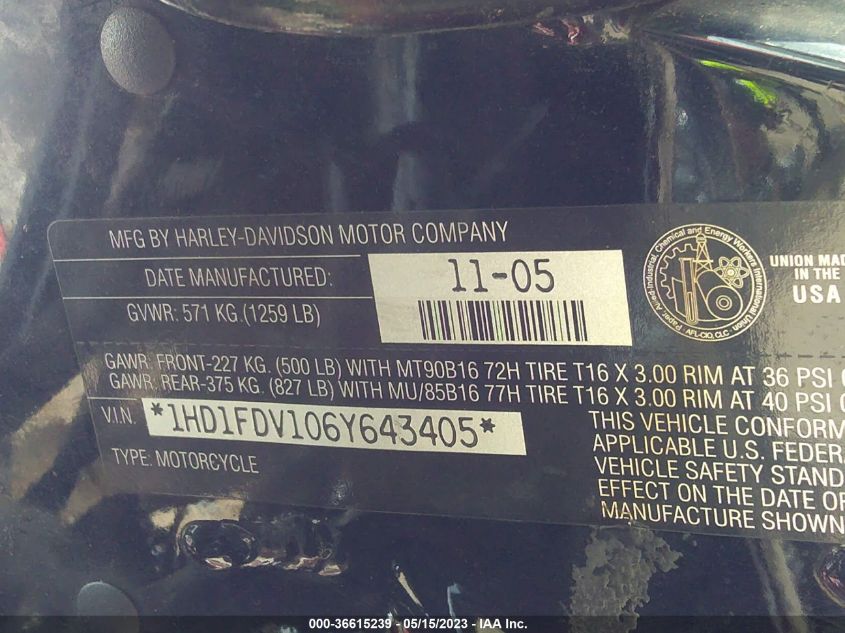 2006 HARLEY-DAVIDSON FLHR - 1HD1FDV106Y643405