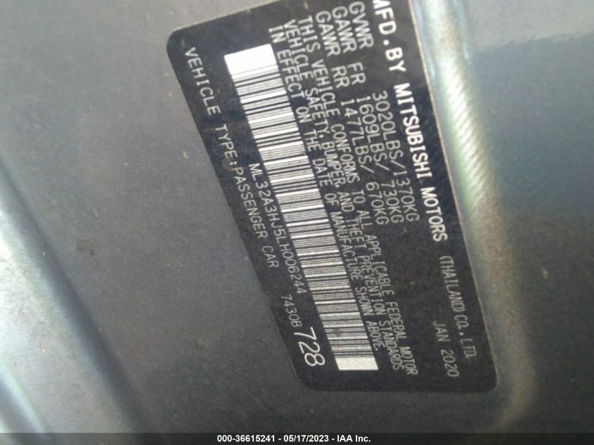 2020 MITSUBISHI MIRAGE ES/SE - ML32A3HJ5LH006244