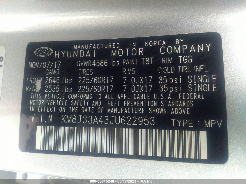 2018 HYUNDAI TUCSON SEL - KM8J33A43JU622953