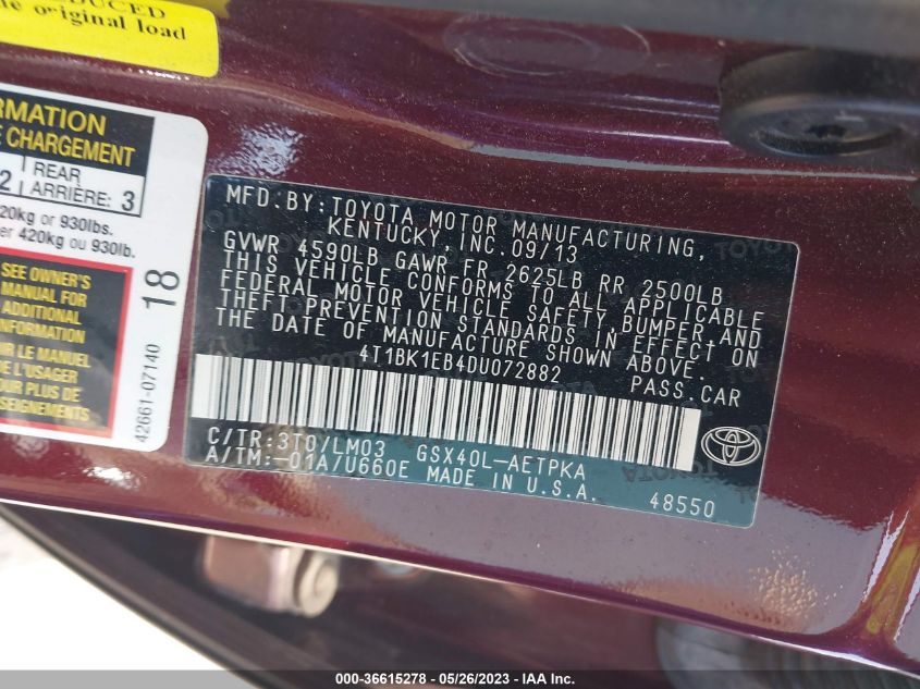 2013 TOYOTA AVALON XLE/LIMITED - 4T1BK1EB4DU072882