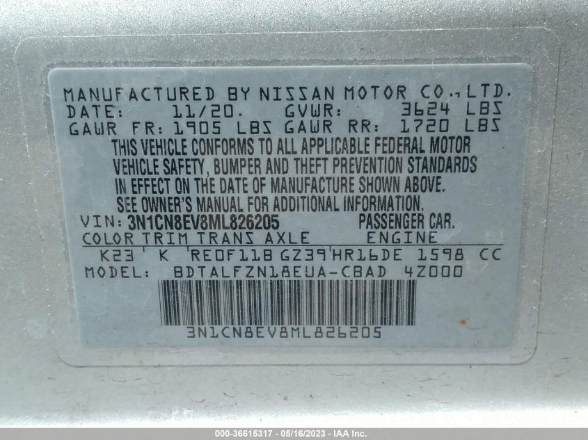 2021 NISSAN VERSA SV - 3N1CN8EV8ML826205