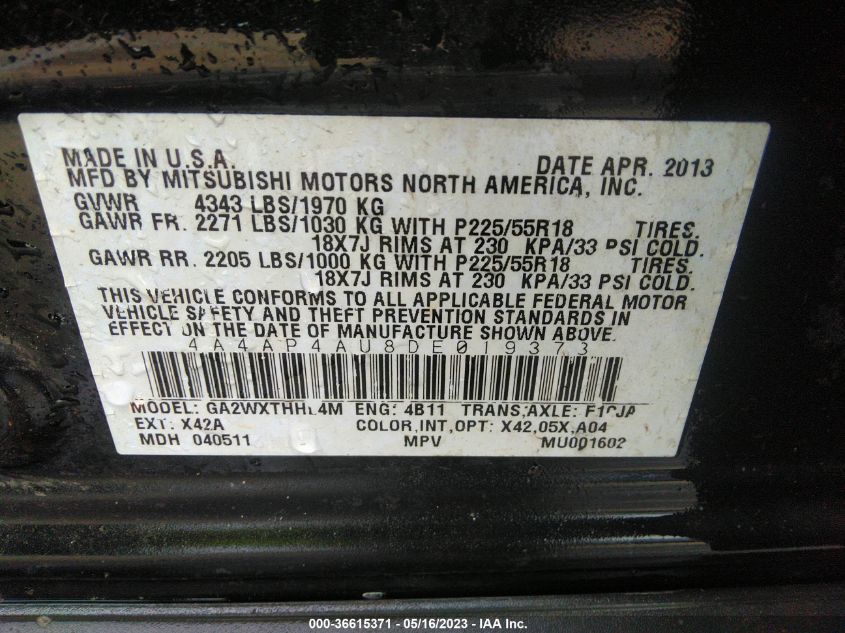 2013 MITSUBISHI OUTLANDER SPORT SE - 4A4AP4AU8DE019373