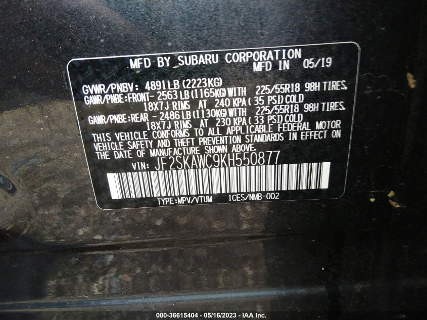 2019 SUBARU FORESTER TOURING - JF2SKAWC9KH550877