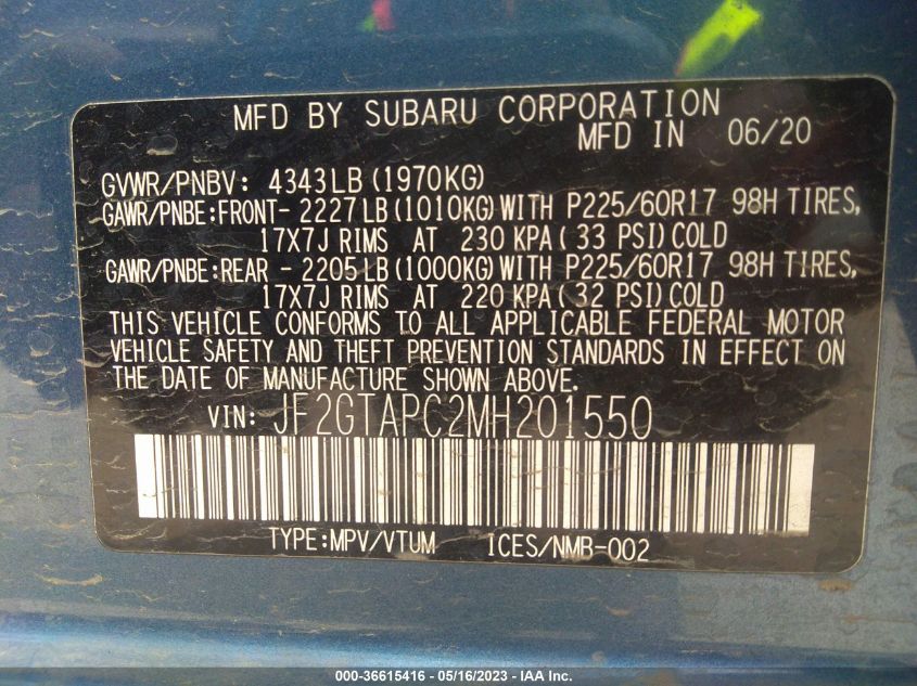 2021 SUBARU CROSSTREK PREMIUM - JF2GTAPC2MH201550