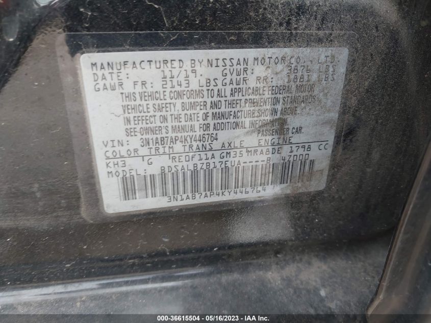 2019 NISSAN SENTRA S - 3N1AB7AP4KY446764
