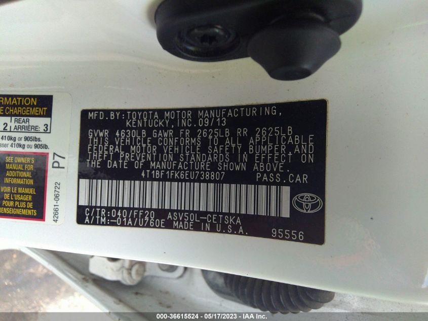 2014 TOYOTA CAMRY L/LE/XLE/SE/SE SPORT - 4T1BF1FK6EU738807