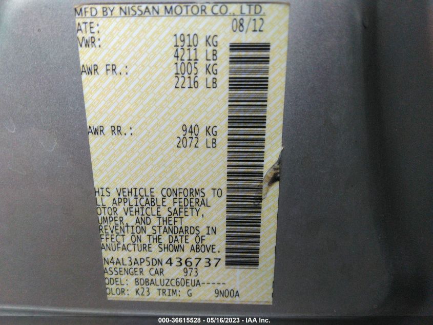 2013 NISSAN ALTIMA 2.5 SV - 1N4AL3AP5DN436737